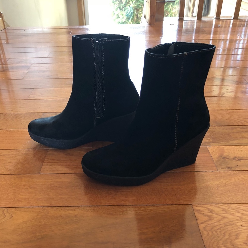Audjie Black Suede Ankle Wedge Boots